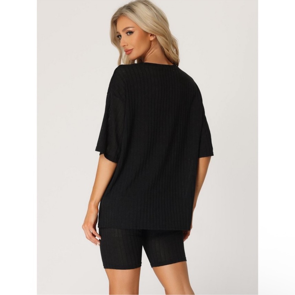 Cheibear Women’s Ribbed Pajama Set, Black, M - Picture 2 of 6